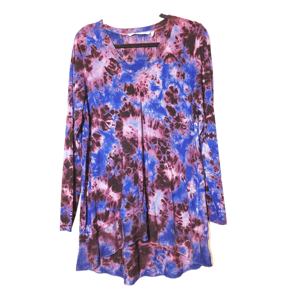 Soft Surroundings Womens Medium Top Tunic Tie Dye Bohemian Long Sleeve V-Neck